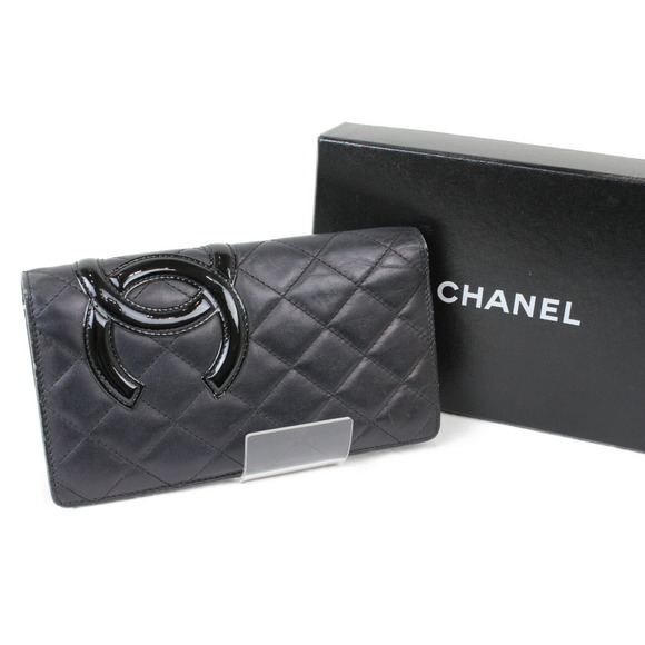 Chanel Cambon Line Long Wallet Calf Black s - Picture 1 of 11